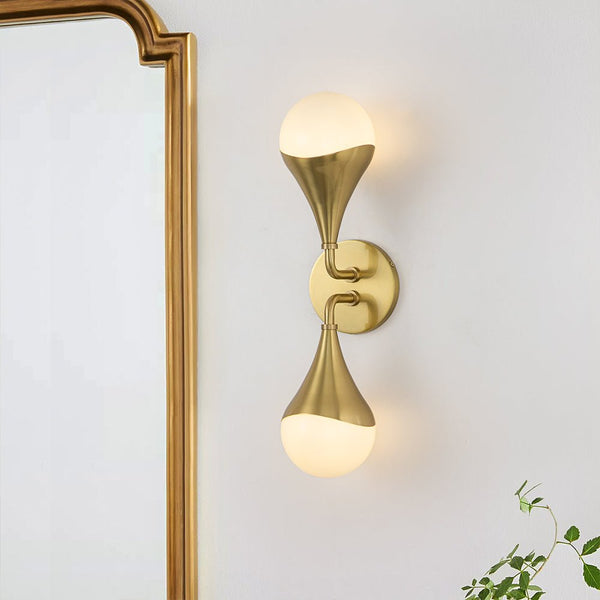 Chandelierias-Modern 2-Light Teardrop Brass Bathroom Vanity Light-Wall Light-Brass-