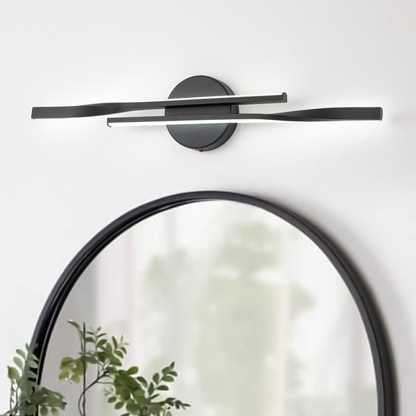 Chandelierias-Modern 2-Light Twist Dimmable LED Vanity Light-Wall Light-Black-24 in.