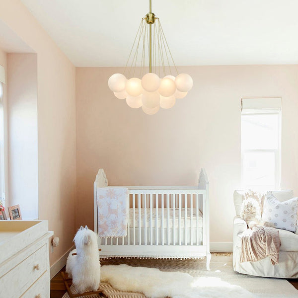 Chandelierias-Modern 3-Light Cluster Glass Globe Frosted Bubble Chandelier-Chandelier-37 Bubbles-Gold