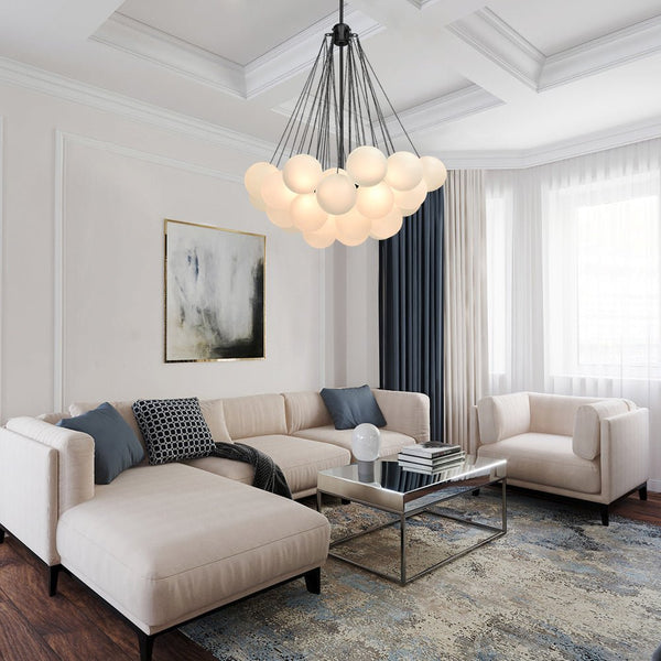 Chandelierias-Modern 3-Light Cluster Glass Globe Frosted Bubble Chandelier-Chandelier-37 Bubbles-Gold