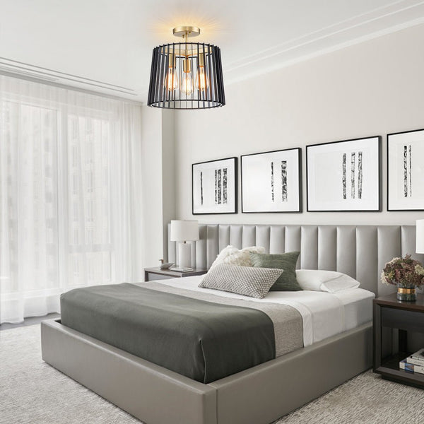 Chandelierias-Modern 3-Light Drum Semi-Flush Mount Ceiling Light-Flush Mount--