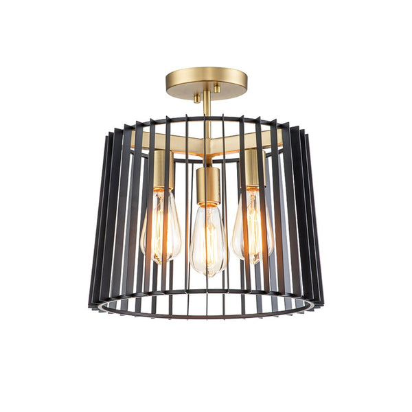 Chandelierias-Modern 3-Light Drum Semi-Flush Mount Ceiling Light-Flush Mount--
