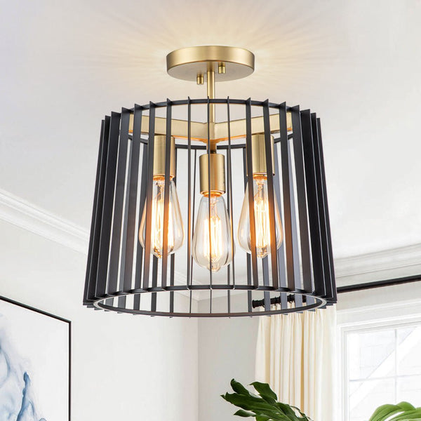 Chandelierias-Modern 3-Light Drum Semi-Flush Mount Ceiling Light-Flush Mount--