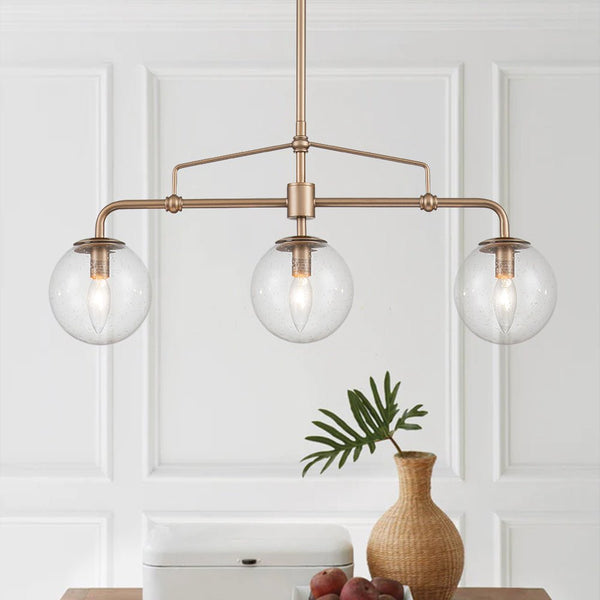 Chandelierias-Modern 3-Light Glass Globe Linear Chandelier-Chandelier--