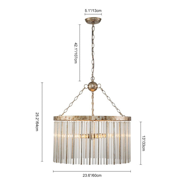Chandelierias-Modern 5-Light Drum Glass Tassel Chandelier-Chandelier--