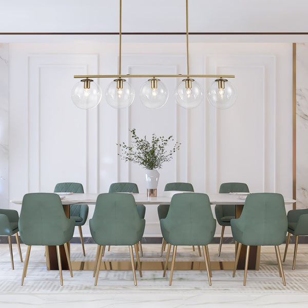 Chandelierias-Modern 5-Light Glass Globe Linear Chandelier-Chandelier--
