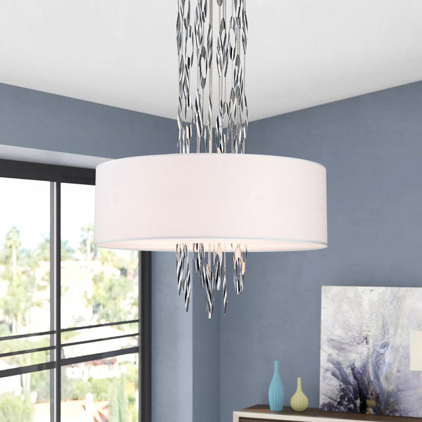 Chandelierias-Modern 5-Light Stainless Steel Accents Drum Pendant-Pendant-Chrome-