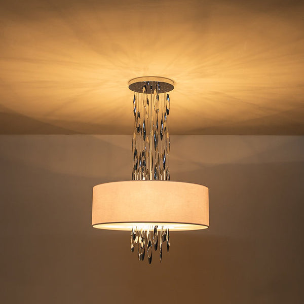 Chandelierias-Modern 5-Light Stainless Steel Accents Drum Pendant-Pendant-Chrome-