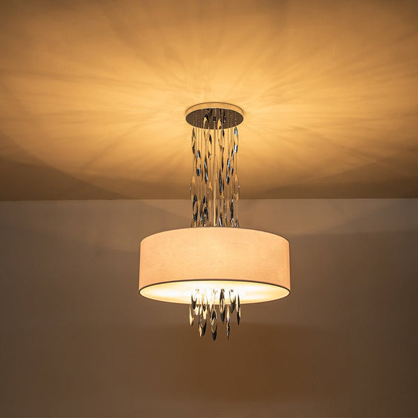 Chandelierias-Modern 5-Light Stainless Steel Accents Drum Pendant-Pendant-Chrome-