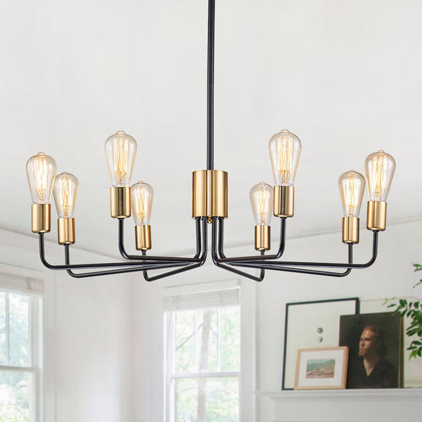 Chandelierias-Modern 8-Light Black & Gold Sputnik Chandelier-Chandeliers--