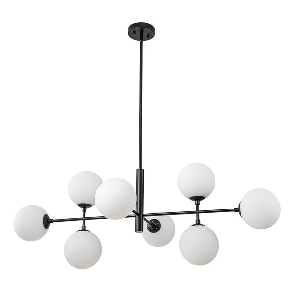 Chandelierias-Modern 8-Light Linear Opal Glass Globe Chandelier-Chandeliers-Black-8 Bulbs