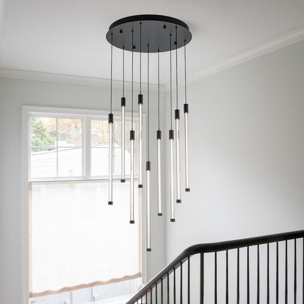 Chandelierias-Modern 9-Light Dimmable Strip LED Cylinder Chandelier-Chandelier-Black (Pre-order)-