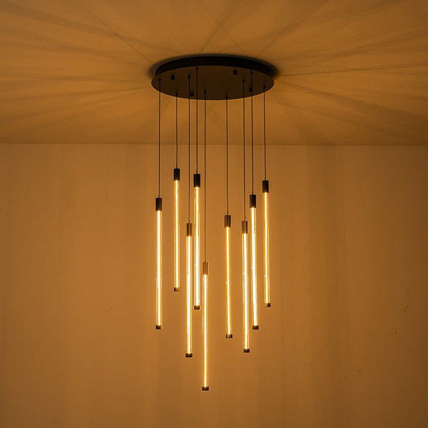 Chandelierias-Modern 9-Light Dimmable Strip LED Cylinder Chandelier-Chandelier-Black (Pre-order)-
