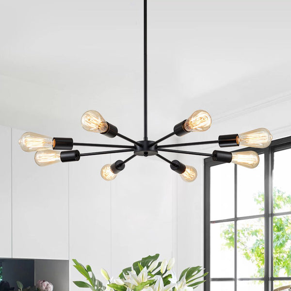 Chandelierias-Modern Adjustable Semi-Flush Sputnik Metal Chandelier-Chandeliers-Black-8 Bulbs