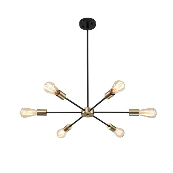 Chandelierias-Modern Adjustable Semi-Flush Sputnik Metal Chandelier-Chandeliers-Black & Brass-6 Bulbs