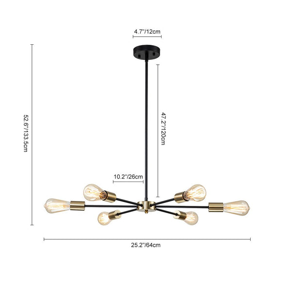 Chandelierias-Modern Adjustable Semi-Flush Sputnik Metal Chandelier-Chandeliers-Nickel-6 Bulbs