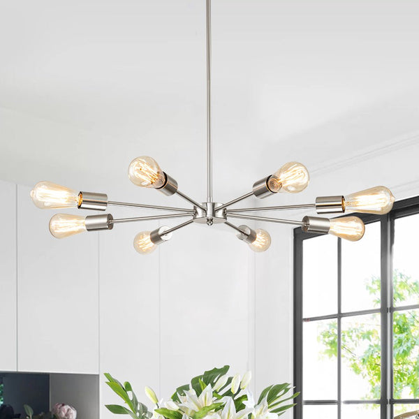 Chandelierias-Modern Adjustable Semi-Flush Sputnik Metal Chandelier-Chandeliers-Nickel-8 Bulbs