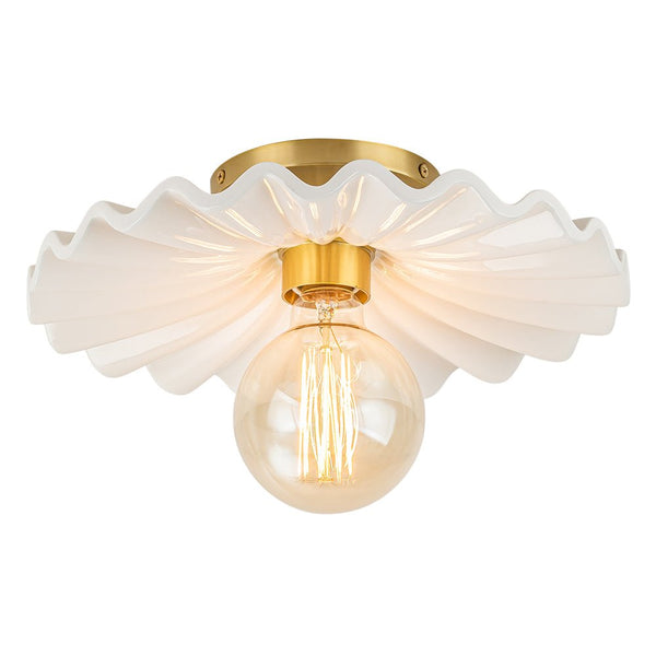Chandelierias-Modern Aged Brass Single-Light Ruffled Semi-Flush Mount-Semi Flush-Aged Brass-