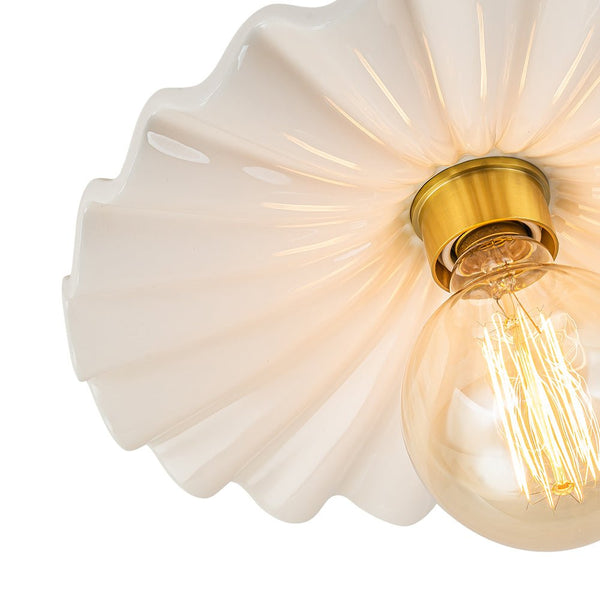 Chandelierias-Modern Aged Brass Single-Light Ruffled Semi-Flush Mount-Semi Flush-Aged Brass-