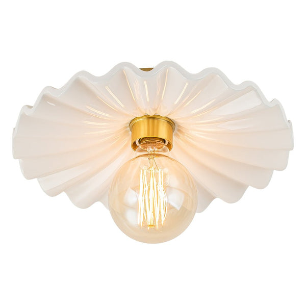 Chandelierias-Modern Aged Brass Single-Light Ruffled Semi-Flush Mount-Semi Flush-Aged Brass-