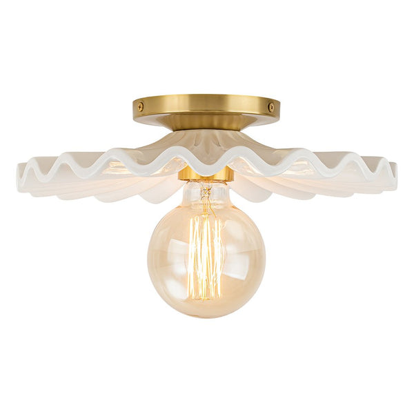 Chandelierias-Modern Aged Brass Single-Light Ruffled Semi-Flush Mount-Semi Flush-Aged Brass-