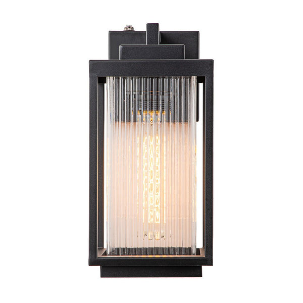 Chandelierias-Modern Black Ribbed Glass Outdoor Wall Light-Wall Light-1 Pcs-