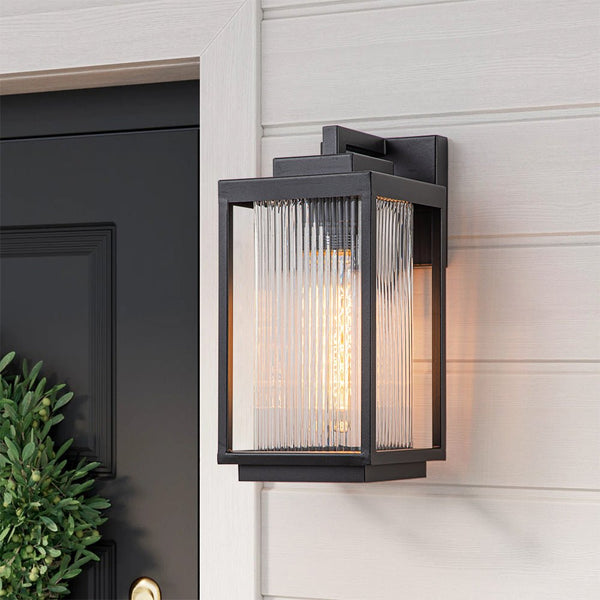 Chandelierias-Modern Black Ribbed Glass Outdoor Wall Light-Wall Light-1 Pcs-