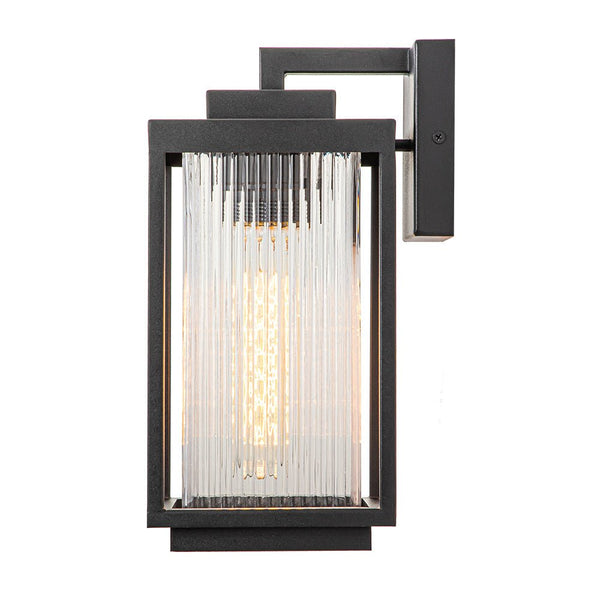 Chandelierias-Modern Black Ribbed Glass Outdoor Wall Light-Wall Light-1 Pcs-