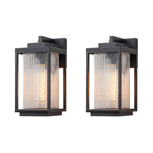 Chandelierias-Modern Black Ribbed Glass Outdoor Wall Light-Wall Light-2 Pcs-