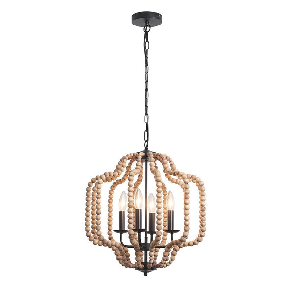 Chandelierias-Modern Bohemia Style 4-Light Wood Beads Chandelier-Chandeliers-Brown Wood Beads & Matte Black-