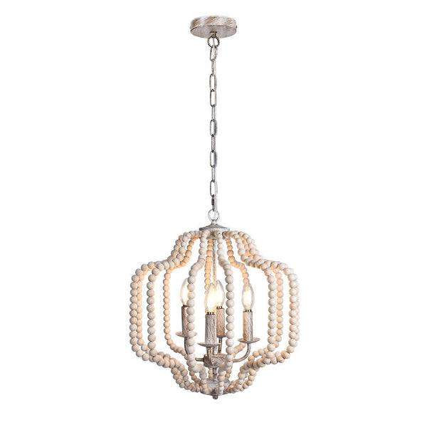 Chandelierias-Modern Bohemia Style 4-Light Wood Beads Chandelier-Chandeliers-Natural Wood Beads & Rough White-
