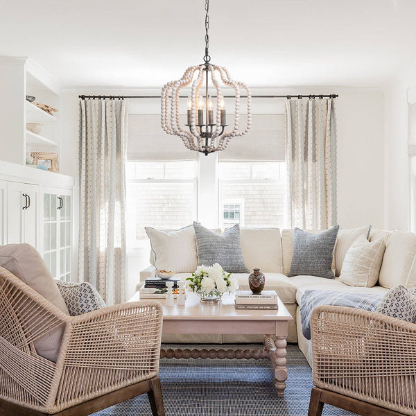 Chandelierias-Modern Bohemia Style 4-Light Wood Beads Chandelier-Chandeliers-Natural Wood Beads & Rough White-