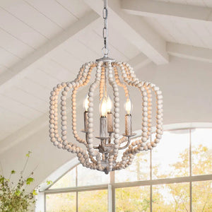 Chandelierias-Modern Bohemia Style 4-Light Wood Beads Chandelier-Chandeliers-Natural Wood Beads & Rough White-