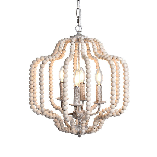Chandelierias-Modern Bohemia Style 4-Light Wood Beads Chandelier-Chandeliers-Natural Wood Beads & Rough White-