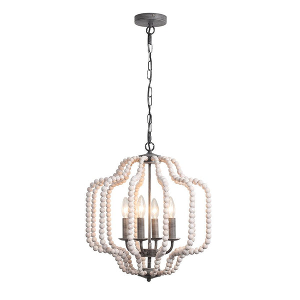 Chandelierias-Modern Bohemia Style 4-Light Wood Beads Chandelier-Chandeliers-White Wood Beads & Sliver Gray-