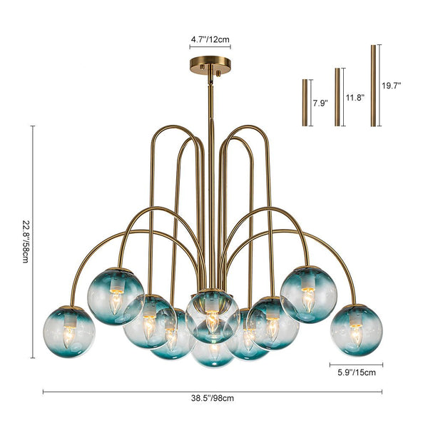 Chandelierias-Modern Brass 10-Light Gradient Glass Comet Chandelier-Chandeliers-Brass-