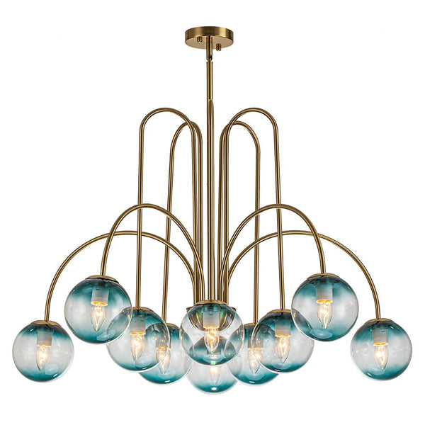 Chandelierias-Modern Brass 10-Light Gradient Glass Comet Chandelier-Chandeliers-Brass-