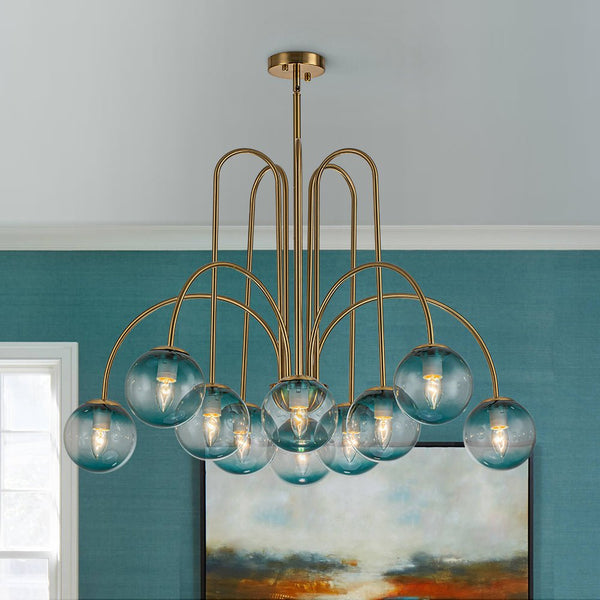 Chandelierias-Modern Brass 10-Light Gradient Glass Comet Chandelier-Chandeliers-Brass-