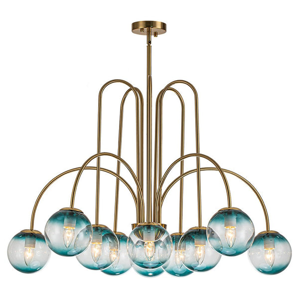 Chandelierias-Modern Brass 10-Light Gradient Glass Comet Chandelier-Chandeliers-Brass-