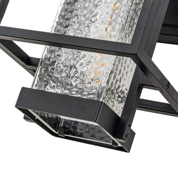 Chandelierias-Modern Clear Hammered Glass Cage Outdoor Wall Light-Wall Light-Matte Black-1 Pack