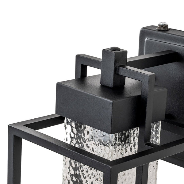 Chandelierias-Modern Clear Hammered Glass Cage Outdoor Wall Light-Wall Light-Matte Black-1 Pack