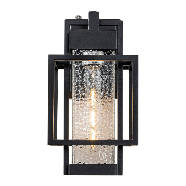 Chandelierias-Modern Clear Hammered Glass Cage Outdoor Wall Light-Wall Light-Matte Black-1 Pack