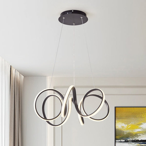 Chandelierias-Modern Curvy Loop Dimmable LED Pendant Light-Pendant-Black-