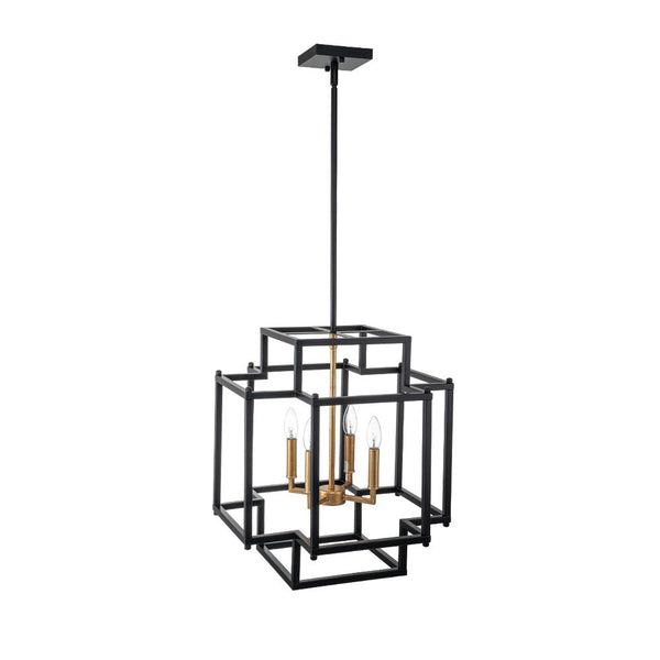 Chandelierias-Modern Farmhouse 4-Light Square Lantern Candle Pendant-Chandeliers-4 Bulbs-
