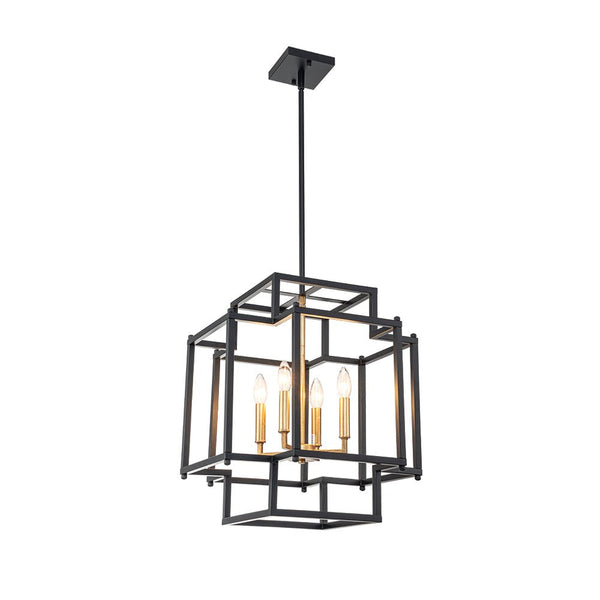 Chandelierias-Modern Farmhouse 4-Light Square Lantern Candle Pendant-Chandeliers-4 Bulbs-