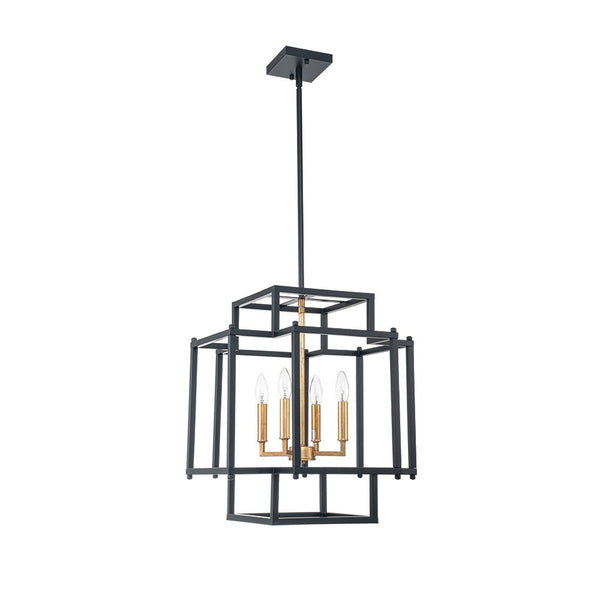 Chandelierias-Modern Farmhouse 4-Light Square Lantern Candle Pendant-Chandeliers-4 Bulbs-