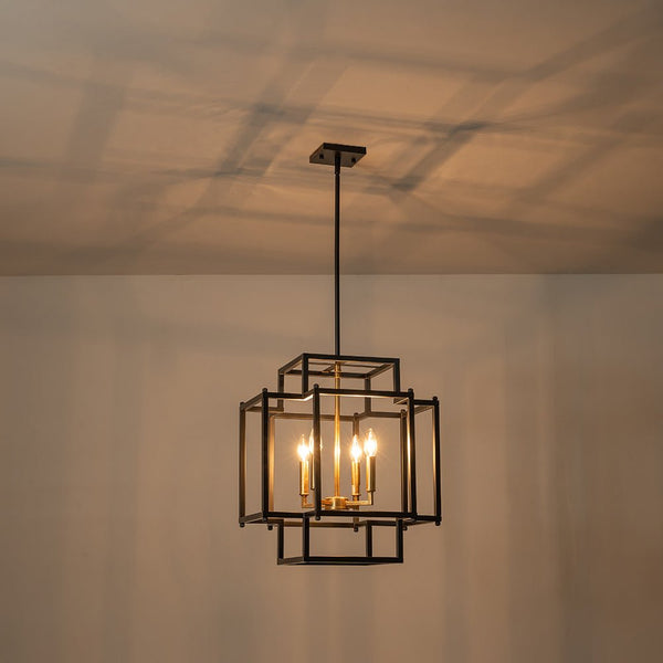 Chandelierias-Modern Farmhouse 4-Light Square Lantern Candle Pendant-Chandeliers-4 Bulbs-
