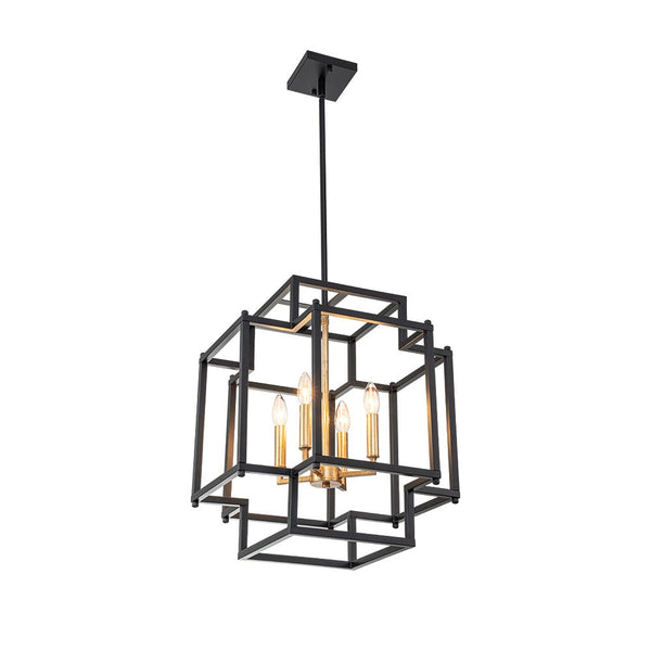 Chandelierias-Modern Farmhouse 4-Light Square Lantern Candle Pendant-Chandeliers-4 Bulbs-
