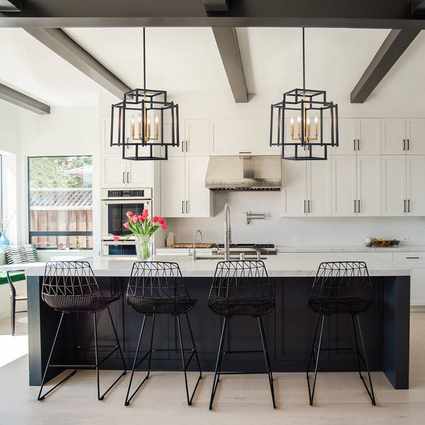Chandelierias-Modern Farmhouse 4-Light Square Lantern Candle Pendant-Chandeliers-4 Bulbs-