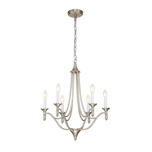 Chandelierias-Modern Farmhouse 6-Light Candle Style Chandelier-Chandeliers-Nickel-